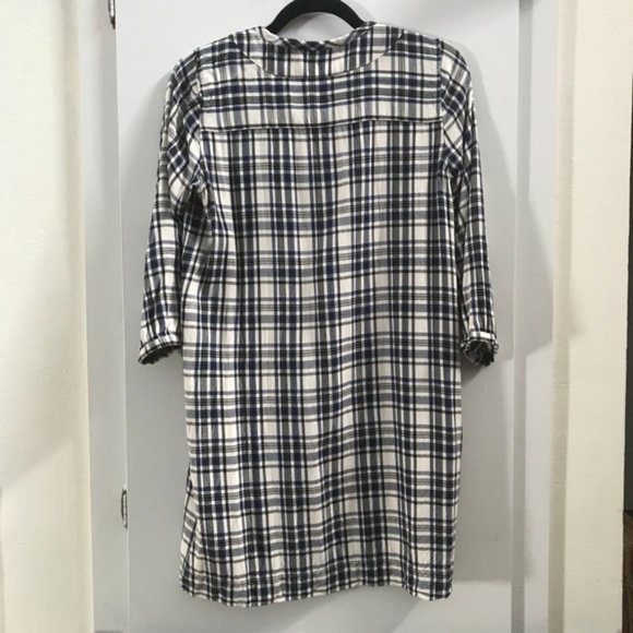 Madewell Plaid Long Sleeve Shift Dress - White/Blue - XXS - Picture 4 of 6